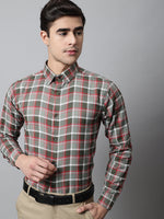 Thumbnail for Jainish Men's Olive and Red Checks Regular Fit Cotton Formal Shirt - Distacart