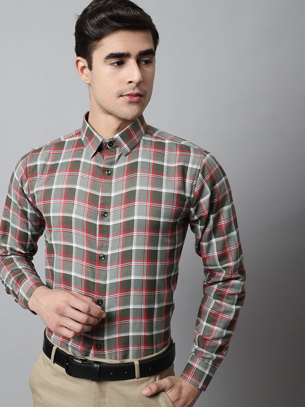 Jainish Men's Olive and Red Checks Regular Fit Cotton Formal Shirt - Distacart
