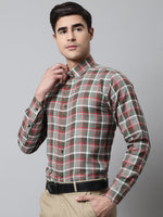 Thumbnail for Jainish Men's Olive and Red Checks Regular Fit Cotton Formal Shirt - Distacart