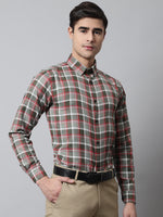 Thumbnail for Jainish Men's Olive and Red Checks Regular Fit Cotton Formal Shirt - Distacart