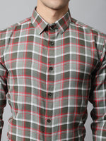 Thumbnail for Jainish Men's Olive and Red Checks Regular Fit Cotton Formal Shirt - Distacart
