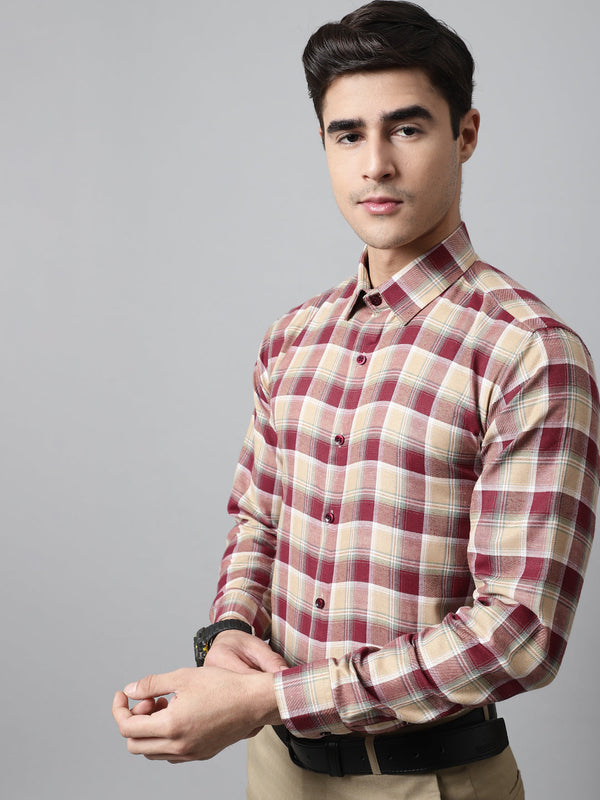 Jainish Men's Red and Beige Checks Regular Fit Cotton Formal Shirt - Distacart
