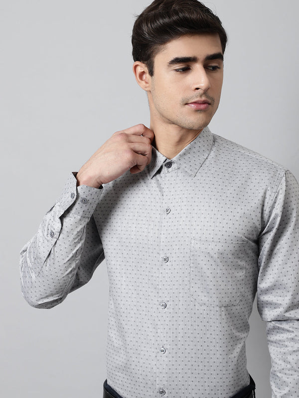 Jainish Men's Grey Micro Ditsy Printed Pure Cotton Formal Shirt - Distacart