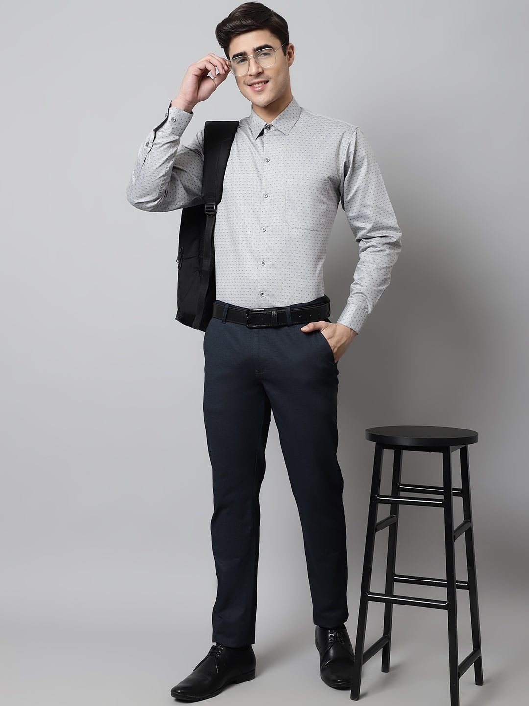 Jainish Men's Grey Micro Ditsy Printed Pure Cotton Formal Shirt - Distacart