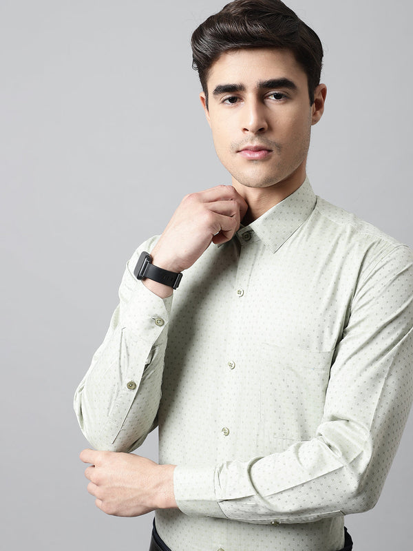 Jainish Men's Pista Green Micro Ditsy Printed Pure Cotton Formal Shirt - Distacart