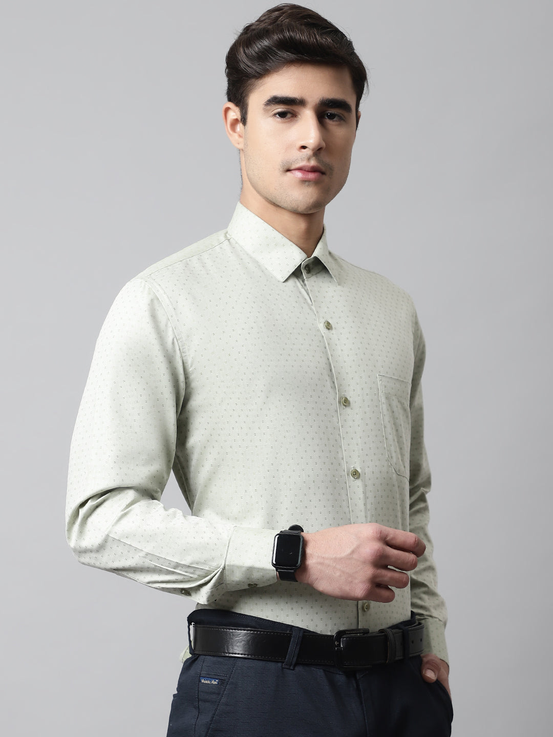 Jainish Men's Pista Green Micro Ditsy Printed Pure Cotton Formal Shirt - Distacart