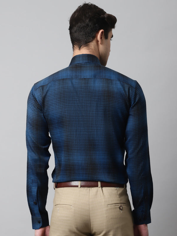 Jainish Men's Peacock Blue Checks Regular Fit Cotton Formal Shirt - Distacart