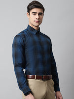 Thumbnail for Jainish Men's Peacock Blue Checks Regular Fit Cotton Formal Shirt - Distacart