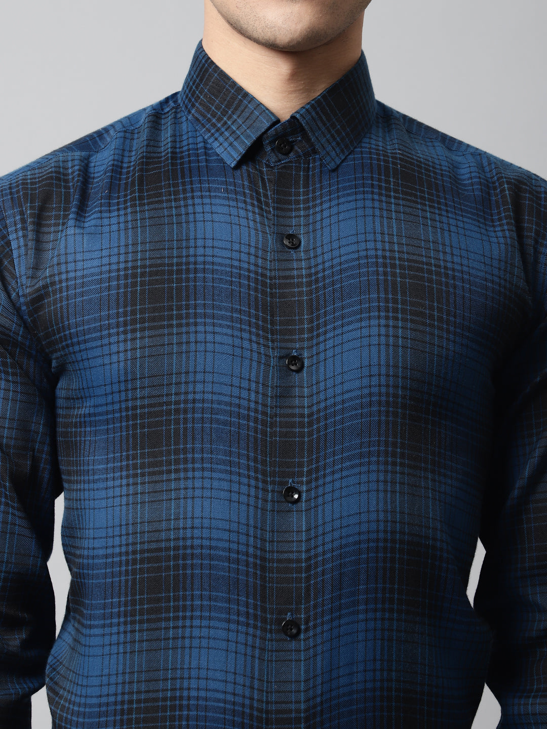 Jainish Men's Peacock Blue Checks Regular Fit Cotton Formal Shirt - Distacart