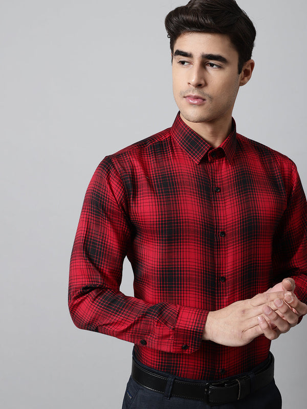 Jainish Men's Red Checks Regular Fit Cotton Formal Shirt - Distacart