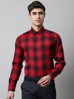 Thumbnail for Jainish Men's Red Checks Regular Fit Cotton Formal Shirt - Distacart