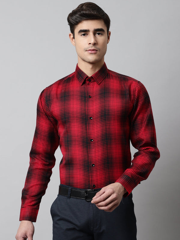 Jainish Men's Red Checks Regular Fit Cotton Formal Shirt - Distacart