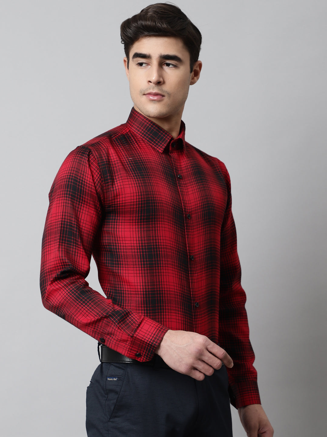 Jainish Men's Red Checks Regular Fit Cotton Formal Shirt - Distacart