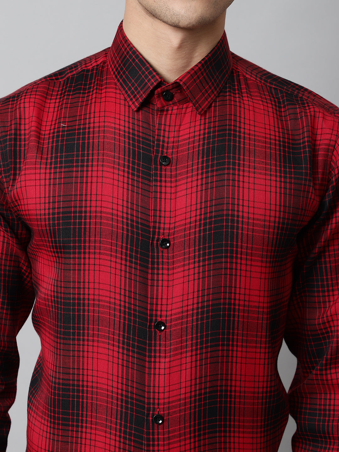 Jainish Men's Red Checks Regular Fit Cotton Formal Shirt - Distacart