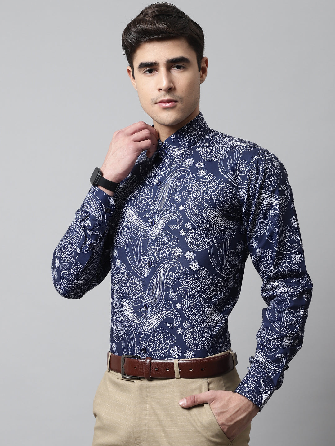Jainish Men's Navy Blue Classic Printed Formal Shirt - Distacart