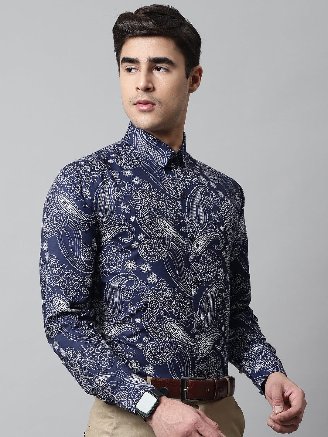 Jainish Men's Navy Blue Classic Printed Formal Shirt - Distacart