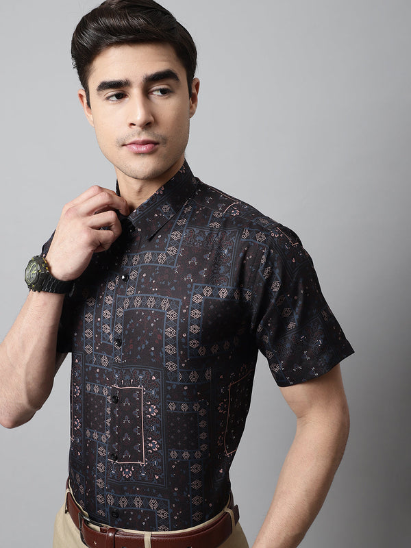 Jainish Men's Black Classic Printed Formal Shirt - Distacart