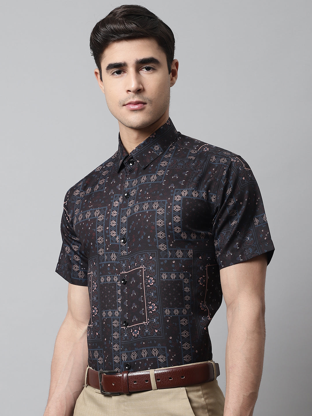 Jainish Men's Black Classic Printed Formal Shirt - Distacart