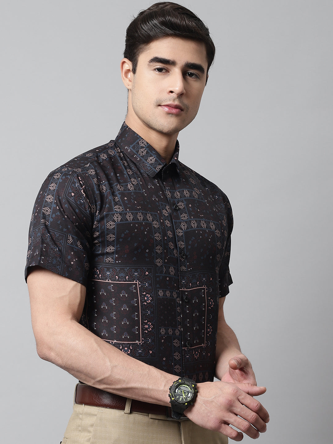 Jainish Men's Black Classic Printed Formal Shirt - Distacart