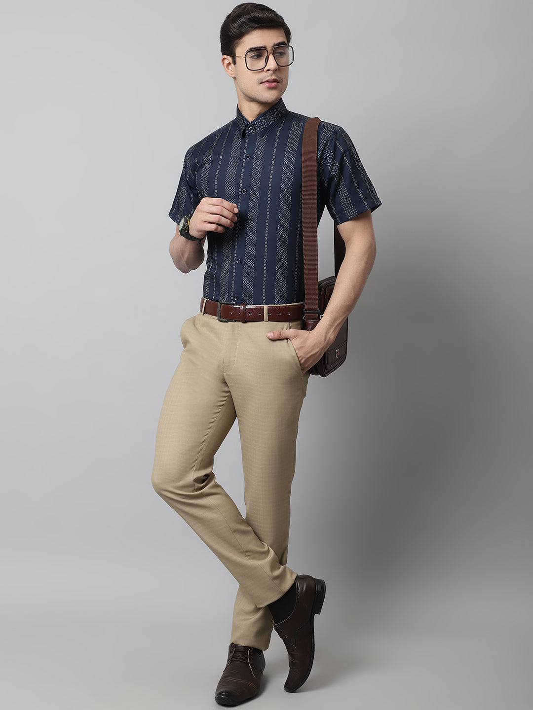 Jainish Men's Navy Blue Classic Printed Formal Shirt - Distacart