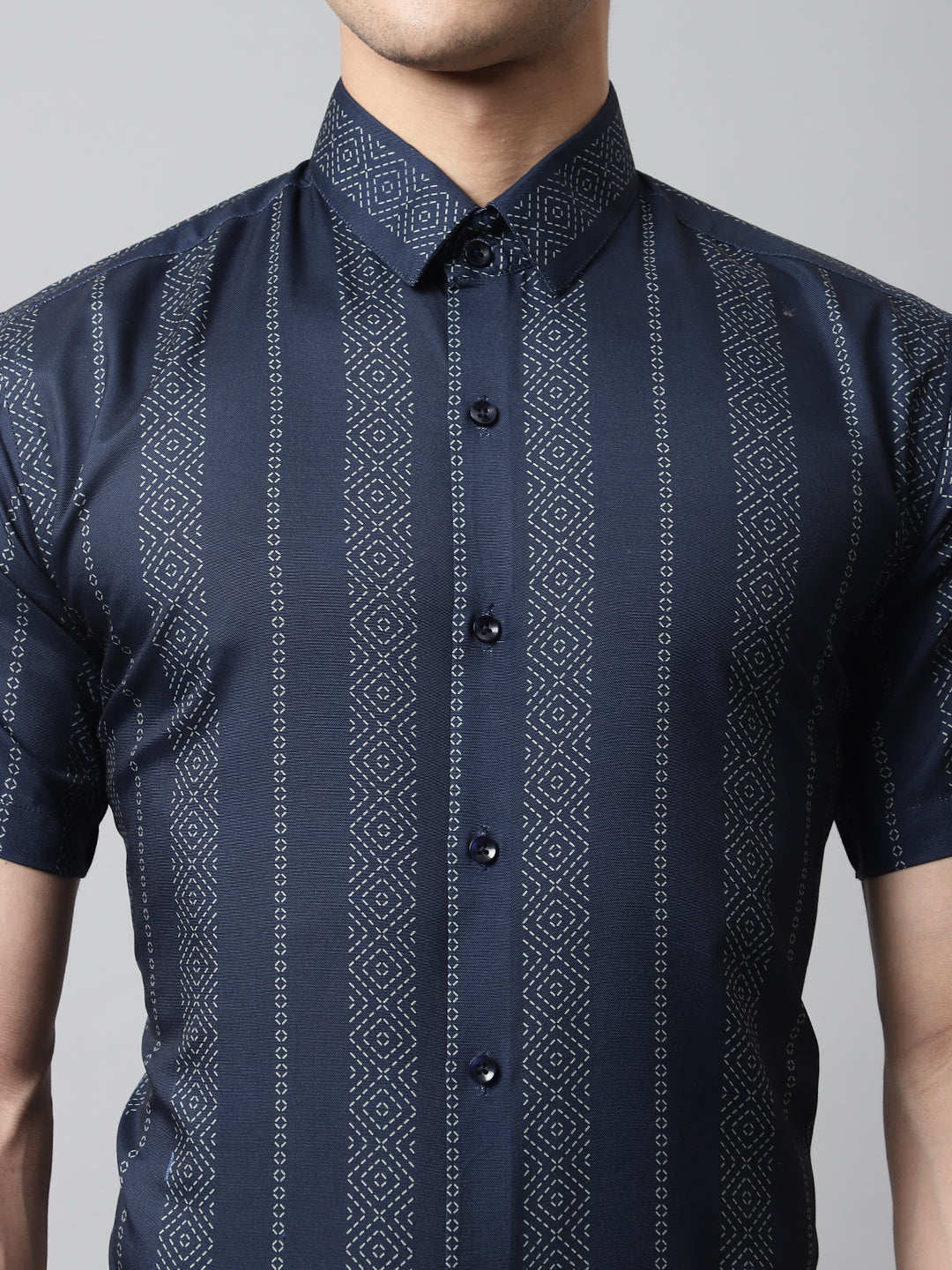 Jainish Men's Navy Blue Classic Printed Formal Shirt - Distacart