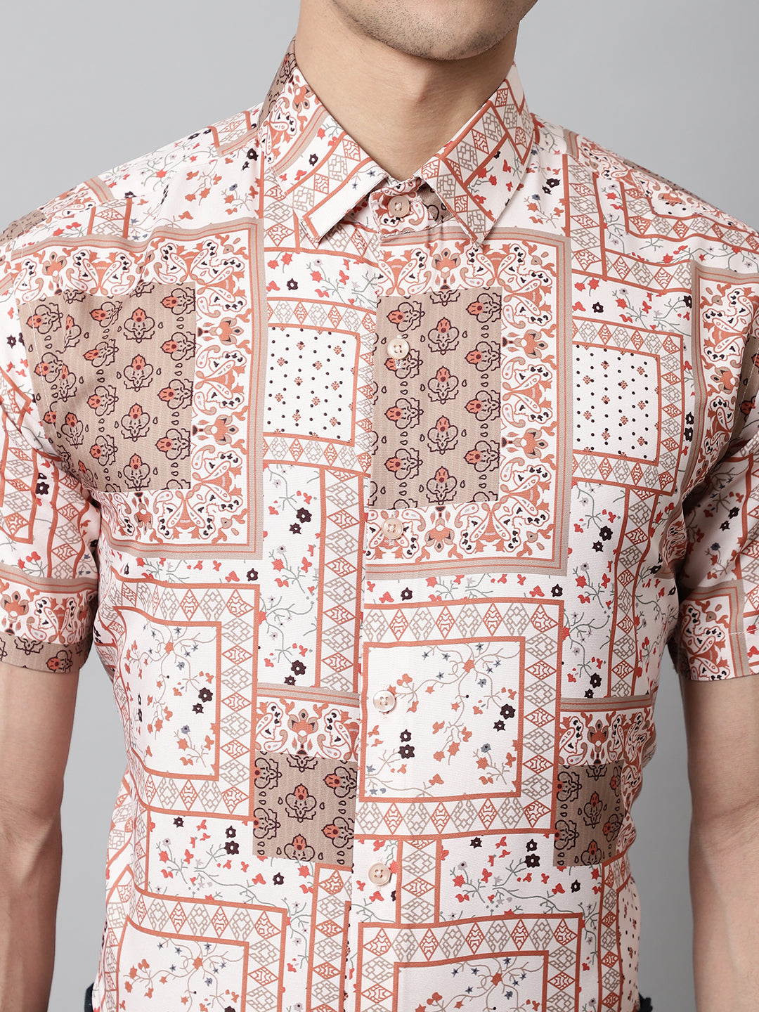 Jainish Men's Peach Classic Printed Formal Shirt - Peach - Distacart