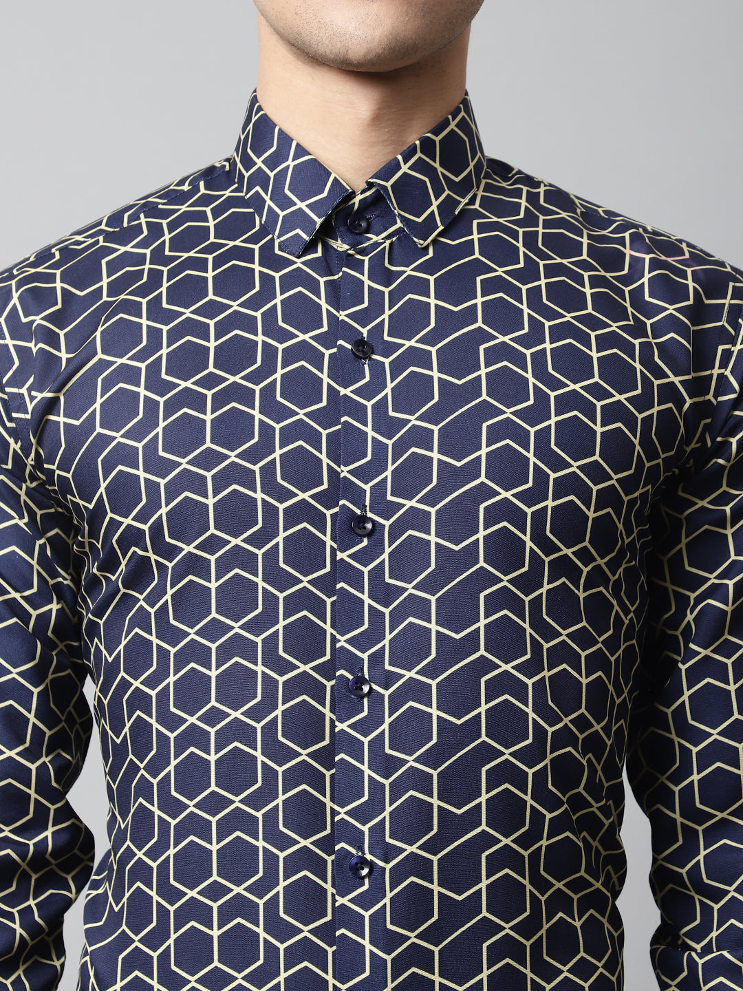 Jainish Men's Navy Blue Classic Printed Formal Shirt - Distacart