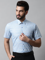 Thumbnail for Jainish Men's Blue Woven Design Short Sleeves Formal Shirt - Distacart