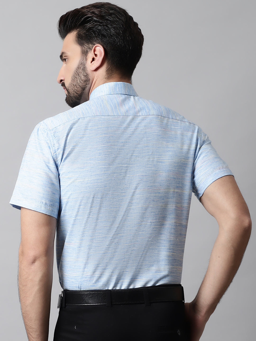 Jainish Men's Blue Woven Design Short Sleeves Formal Shirt - Distacart