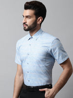 Thumbnail for Jainish Men's Blue Woven Design Short Sleeves Formal Shirt - Distacart