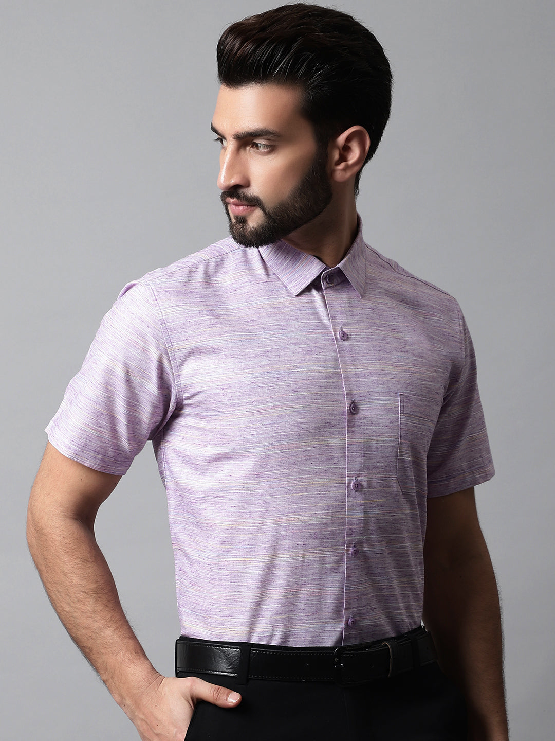 Jainish Men's Purple Woven Design Short Sleeves Formal Shirt - Distacart