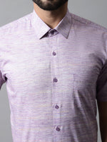 Thumbnail for Jainish Men's Purple Woven Design Short Sleeves Formal Shirt - Distacart