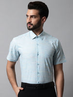 Thumbnail for Jainish Men's Sky Blue Woven Design Short Sleeves Formal Shirt - Distacart