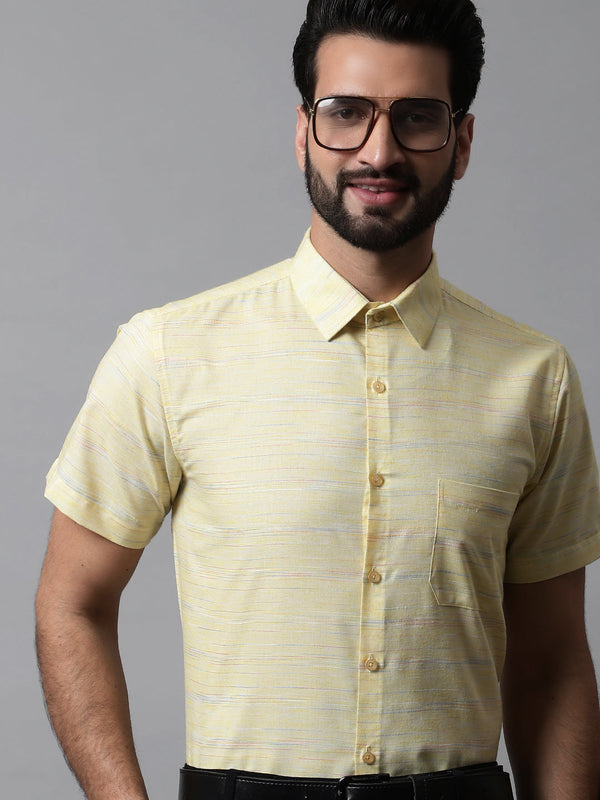 Jainish Men's Yellow Woven Design Short Sleeves Formal Shirt - Distacart