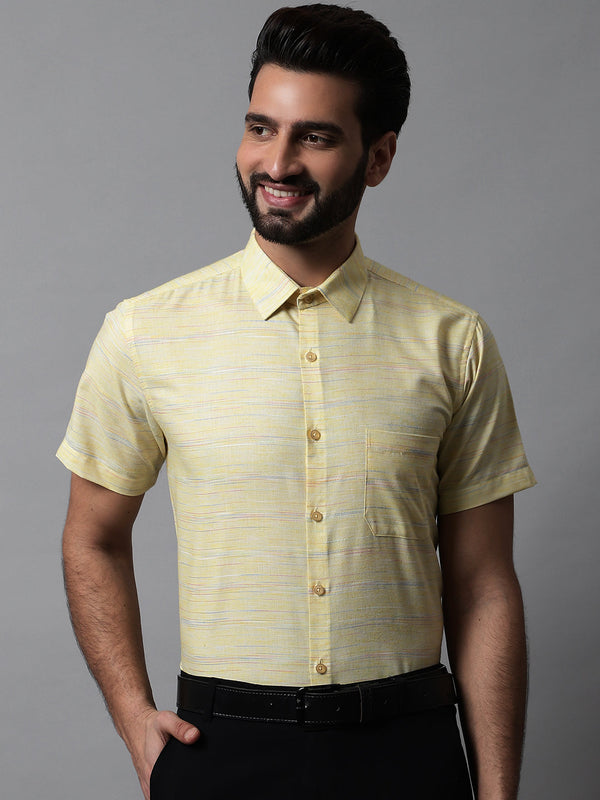 Jainish Men's Yellow Woven Design Short Sleeves Formal Shirt - Distacart