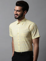Thumbnail for Jainish Men's Yellow Woven Design Short Sleeves Formal Shirt - Distacart