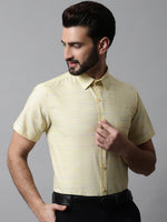 Thumbnail for Jainish Men's Yellow Woven Design Short Sleeves Formal Shirt - Distacart