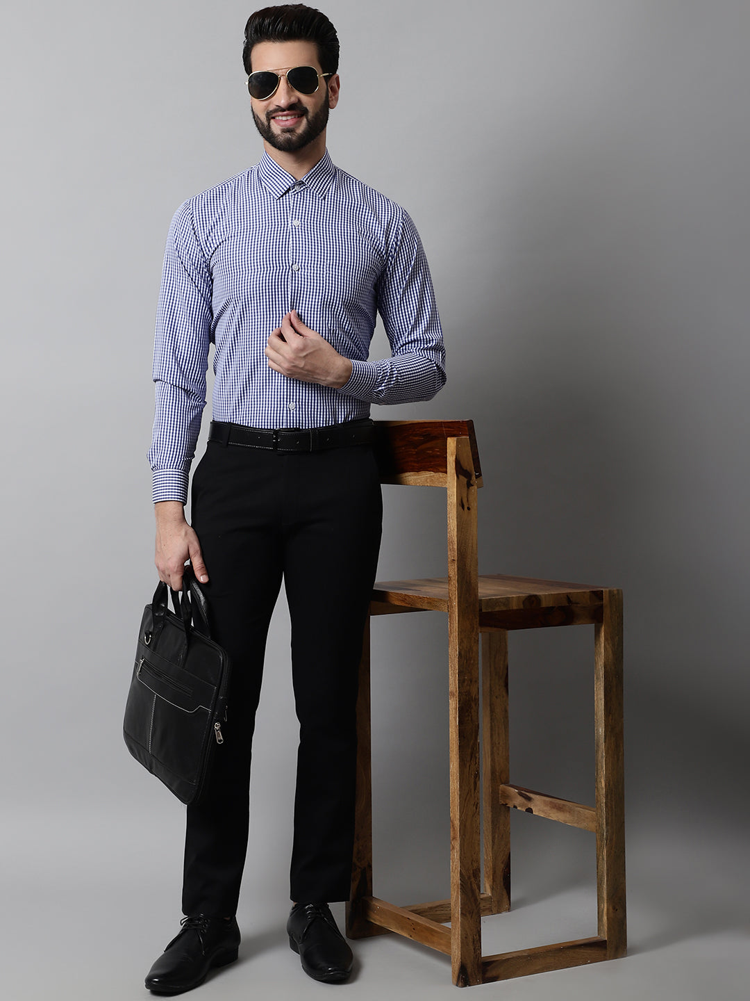 Jainish Men's Navy Blue Micro Checked Causal Shirt - Distacart