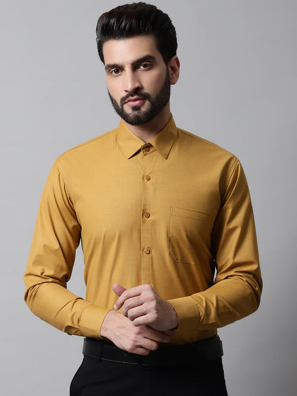 Jainish Men's Mustard Classic Slim Fit Solid Formal Shirt - Distacart
