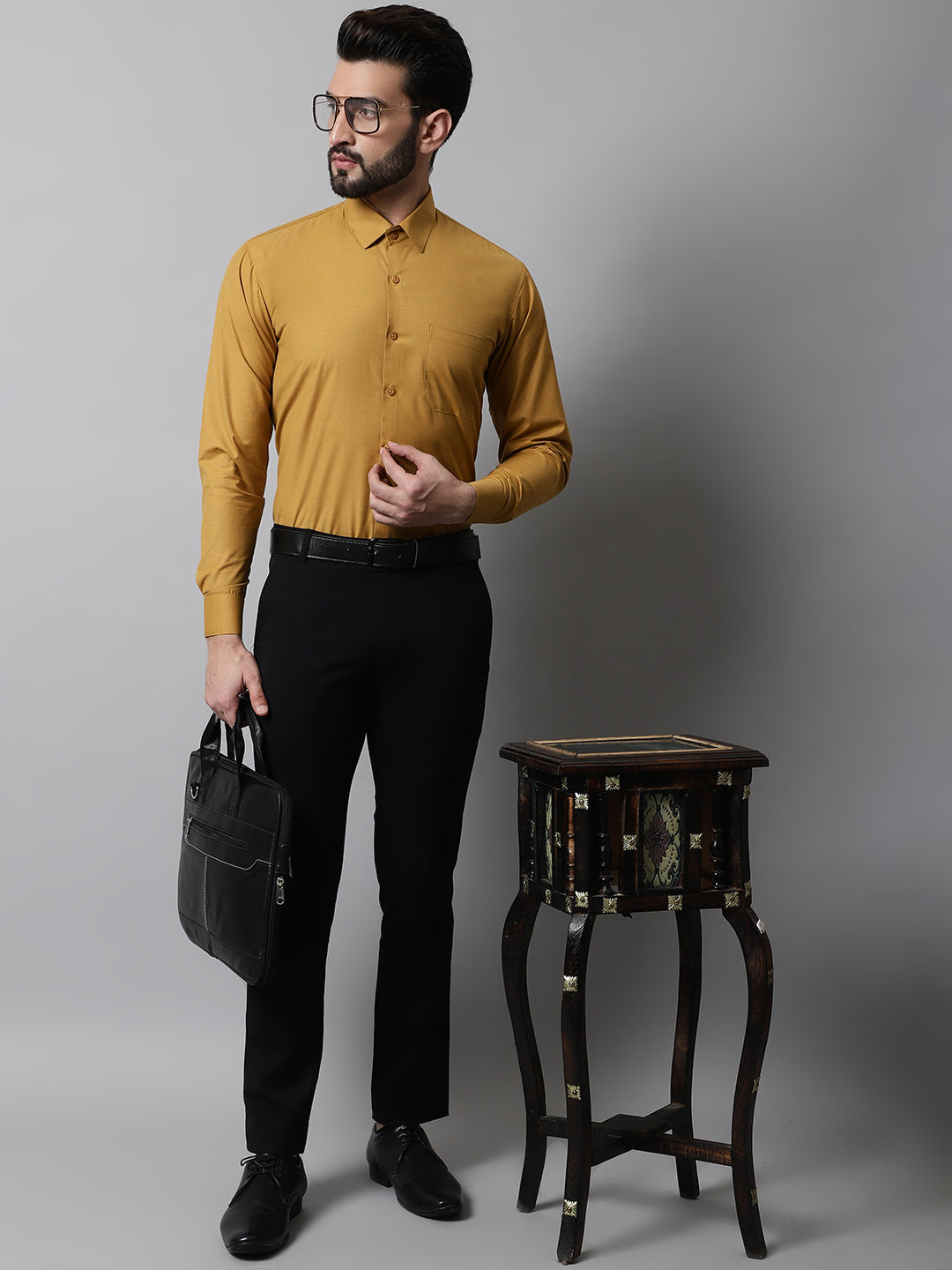 Jainish Men's Mustard Classic Slim Fit Solid Formal Shirt - Distacart