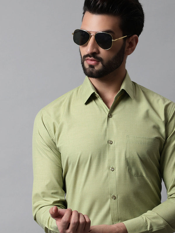 Jainish Men's Pista Green Classic Slim Fit Solid Formal Shirt - Distacart