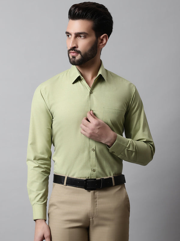Jainish Men's Pista Green Classic Slim Fit Solid Formal Shirt - Distacart