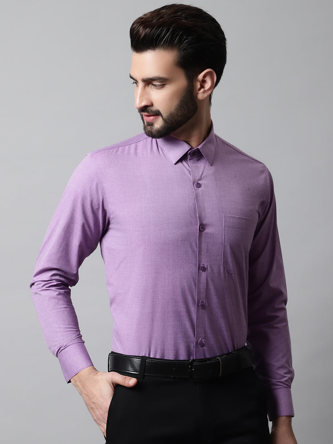 Jainish Men's Purple Classic Slim Fit Solid Formal Shirt - Distacart