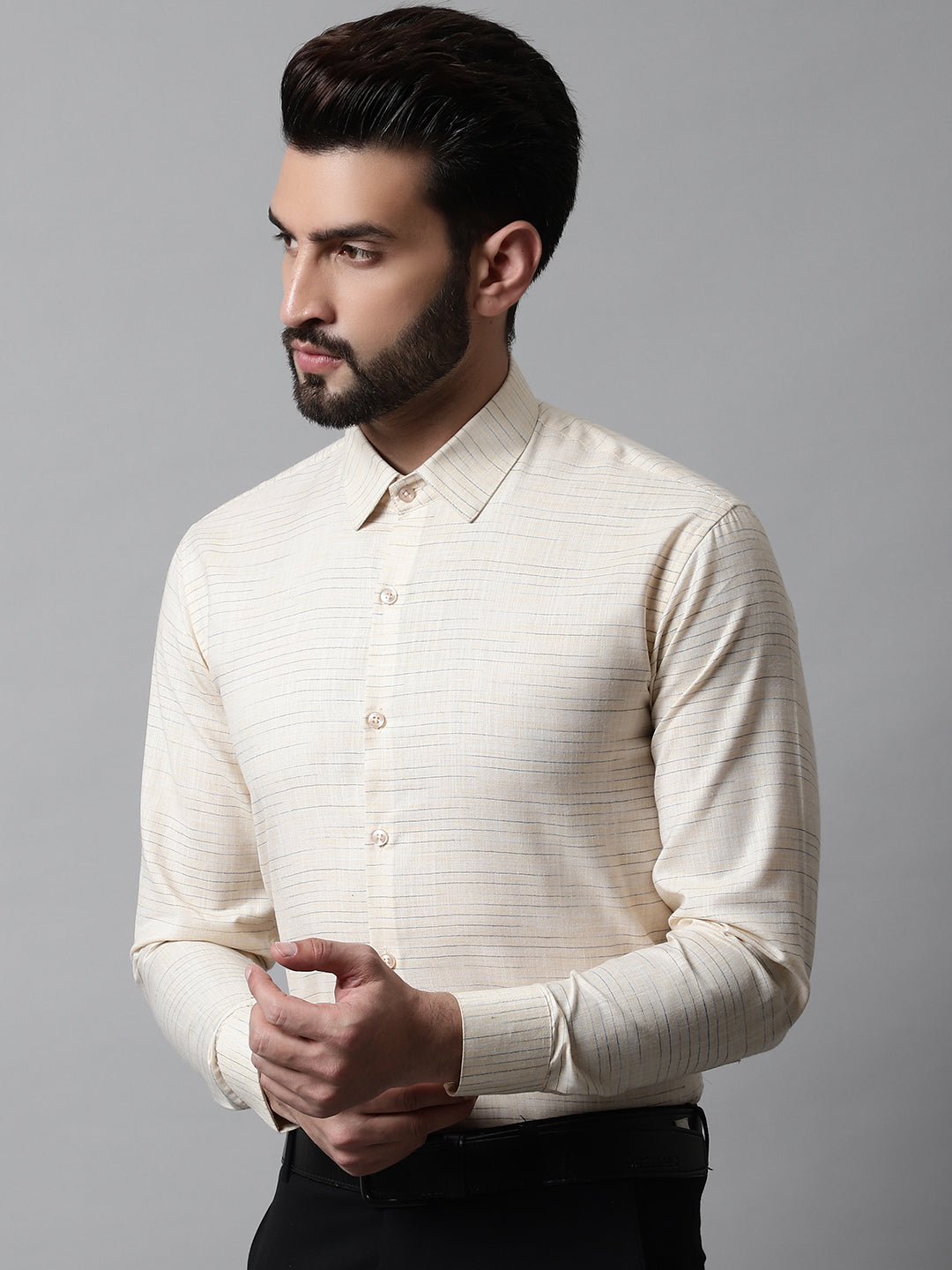 Jainish Men's Cream Cotton Classic Formal Shirt - Distacart