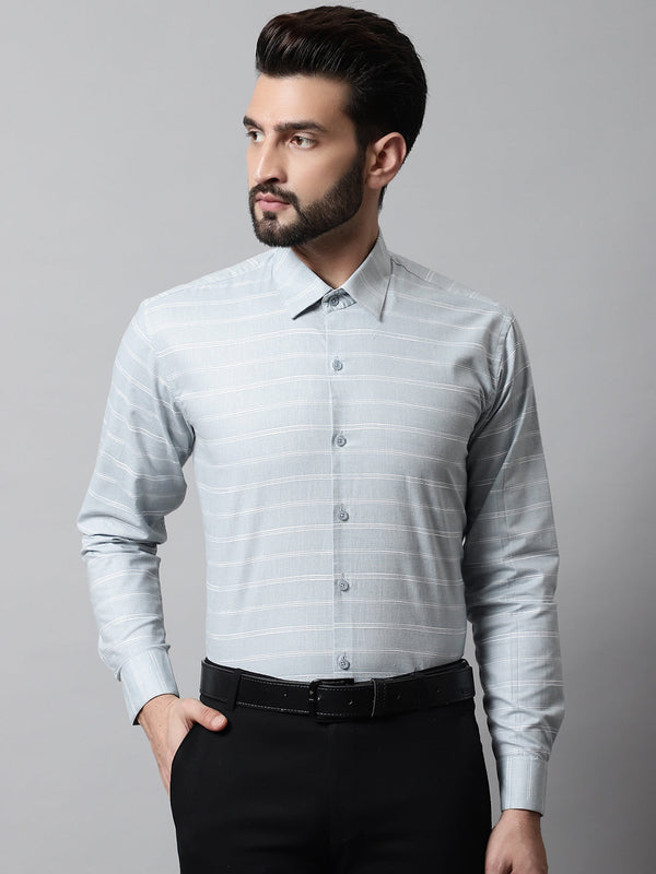 Jainish Men's Grey Classic Striped Formal Cotton Shirt - Distacart