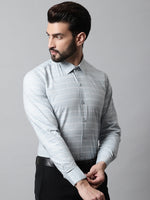 Thumbnail for Jainish Men's Grey Classic Striped Formal Cotton Shirt - Distacart