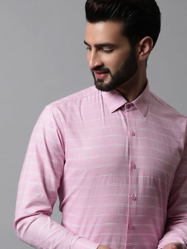 Jainish Men's Pink Classic Striped Formal Cotton Shirt - Distacart