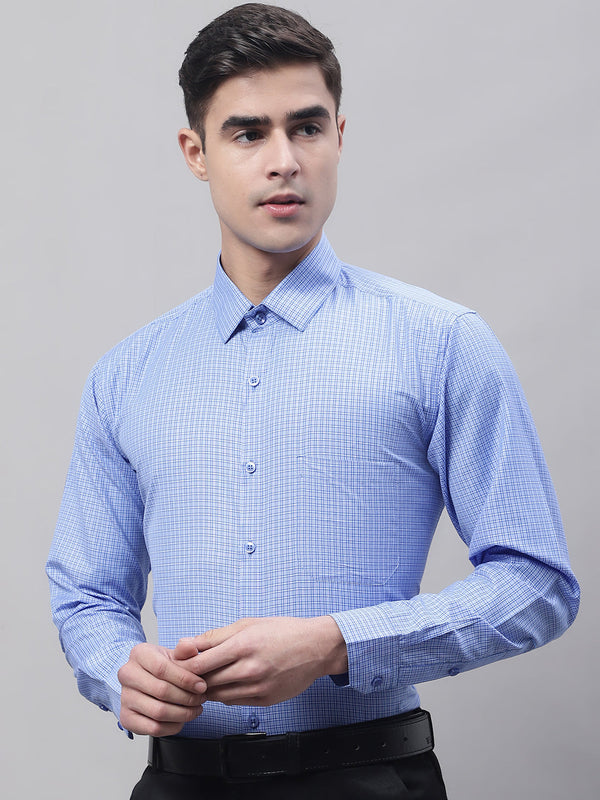 Jainish Men's Blue Micro Checked Formal Shirt - Distacart