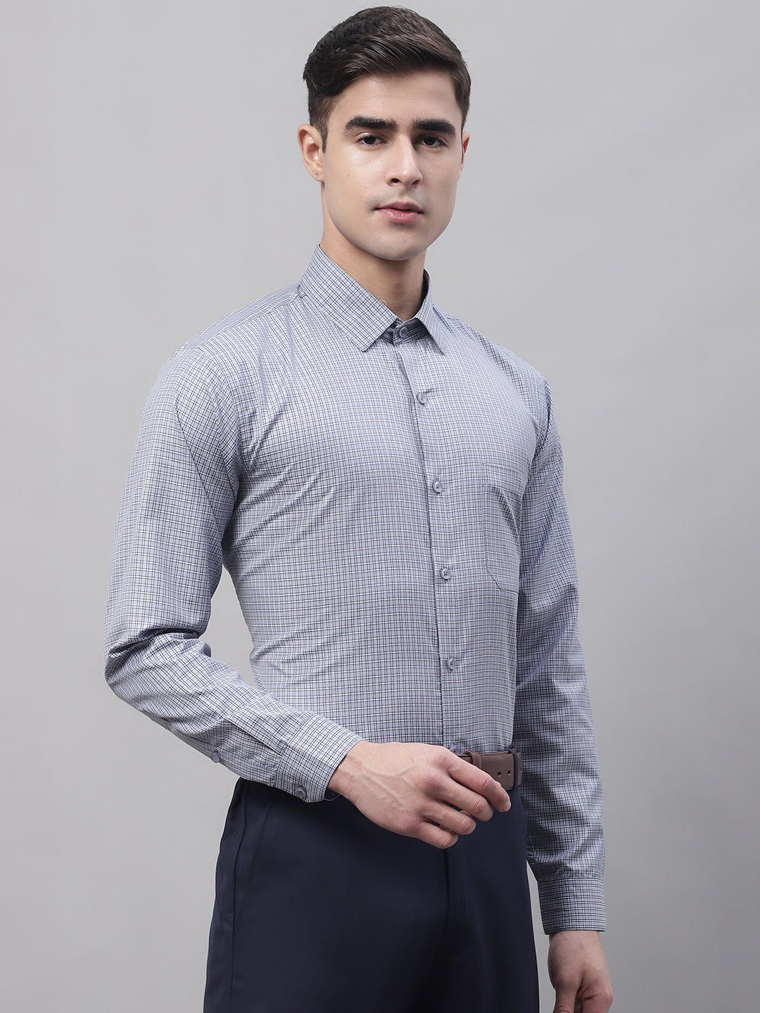 Jainish Men's Grey Micro Checked Formal Shirt - Distacart