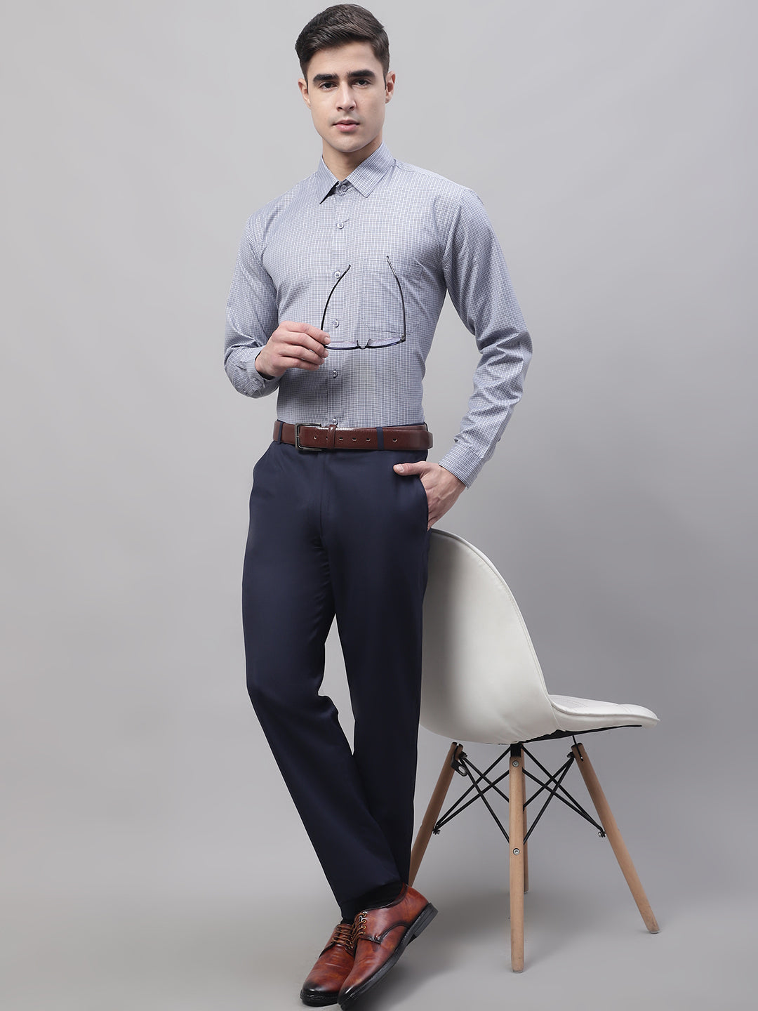 Jainish Men's Grey Micro Checked Formal Shirt - Distacart